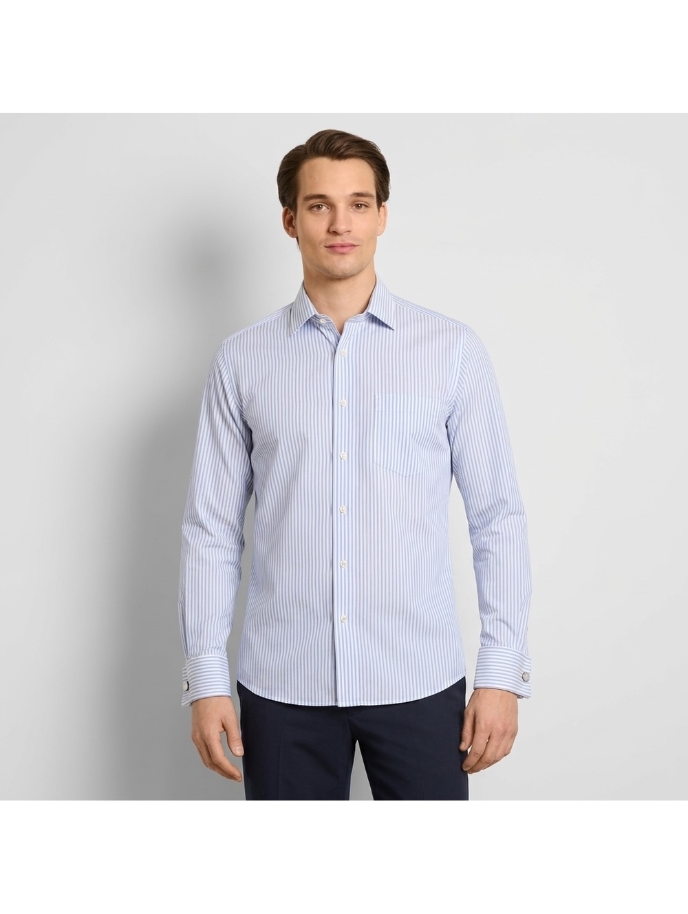 Joseph Abboud Men’s Blue White Stripe French Cuff Dress Shirt 16 32/33 EUC